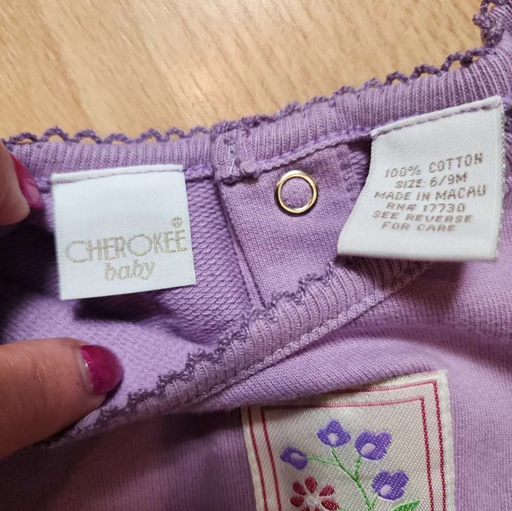 Vintage Cherokee One Piece Romper Size 6/9 Months‎ 100% Cotton Purple Floral NWT